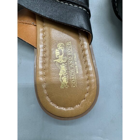 Coach & Four made in Italy Women's Black Leather Sandals Size 9 slip on READ - Picture 2 of 6